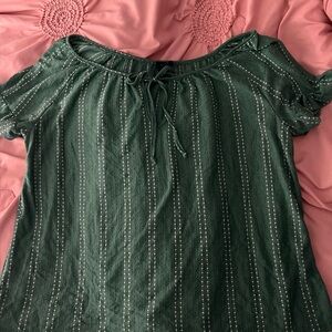 W5 Green Flutter Sleeve Tie Front Blouse